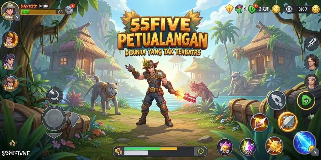 Tampilan gameplay <strong>55FIVE</strong> yang menakjubkan dalam dunia petualangan.
