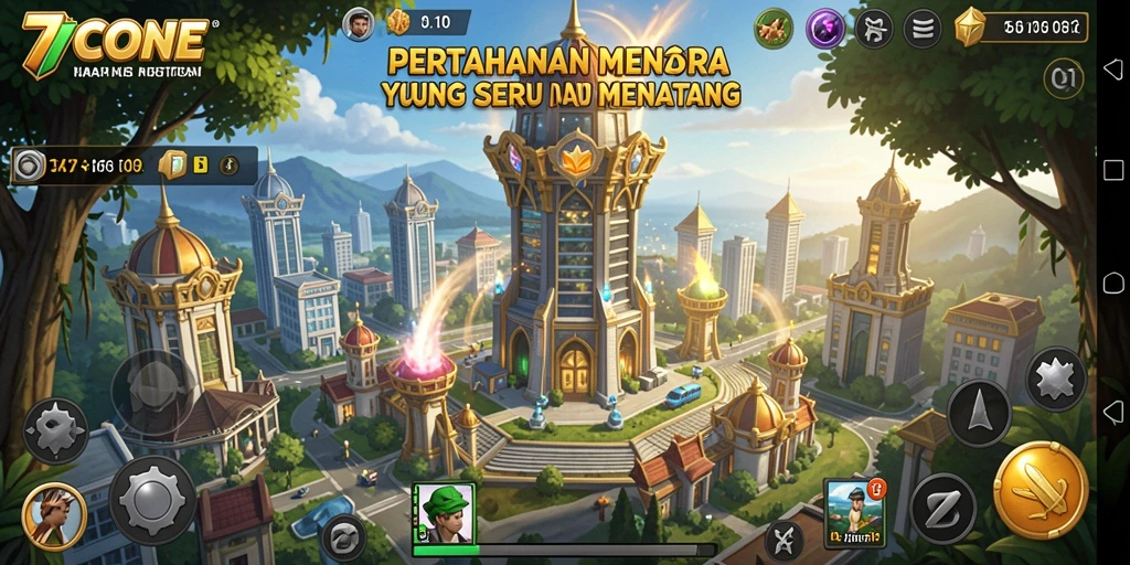 Tampilan gameplay Tower Defense yang menegangkan di 7CONE.