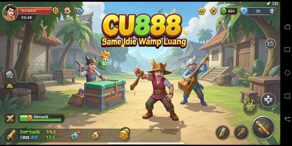 Tangkapan layar dari gameplay CU888 yang menunjukkan kemajuan dalam membangun kerajaan.