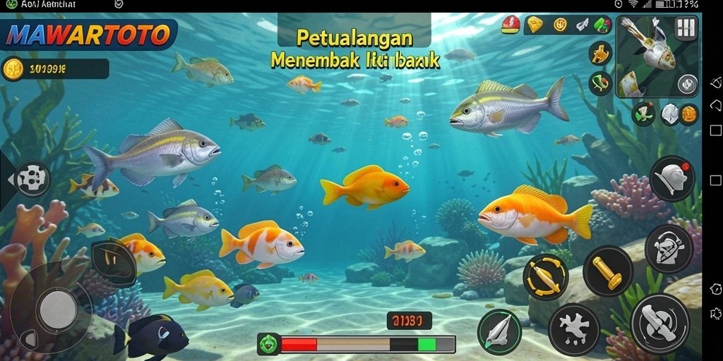Tangkapan layar gameplay MAWARTOTO yang penuh aksi menembak ikan.