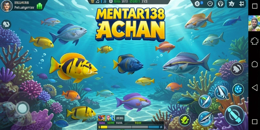 Tampilan gameplay MENTARI138 dengan ikan-ikan berwarna-warni.