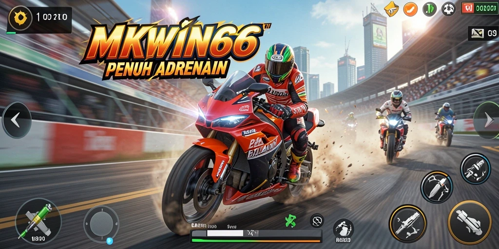 Screenshot utama MKWIN666 yang menunjukkan aksi balapan motor yang mendebarkan.