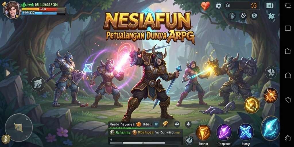 Screenshot utama menunjukkan aksi seru dalam pertempuran ARPG yang intens.